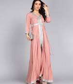 Ftdiva women rayon embroidered anarkali kurta in pink