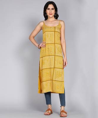 women rayon chevron printed straight kurta in yellow 3