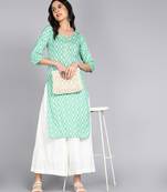 women rayon zig zag printed straight kurta in aqua green