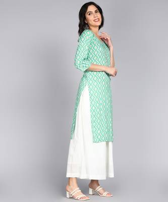 women rayon zig zag printed straight kurta in aqua green 2