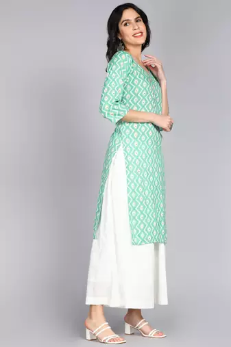 women rayon zig zag printed straight kurta in aqua green