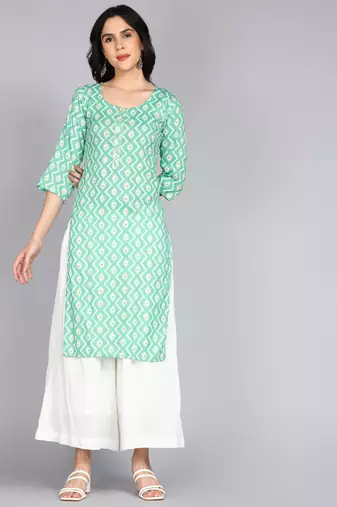 women rayon zig zag printed straight kurta in aqua green
