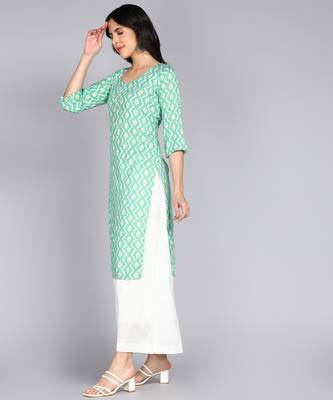 women rayon zig zag printed straight kurta in aqua green 4