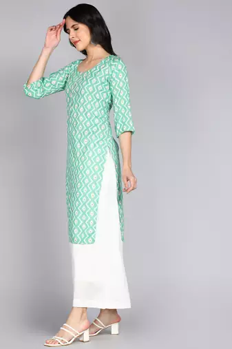 women rayon zig zag printed straight kurta in aqua green