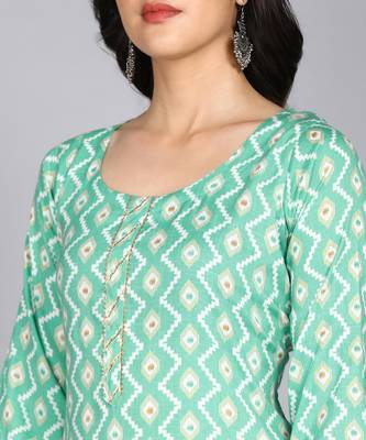 women rayon zig zag printed straight kurta in aqua green 5