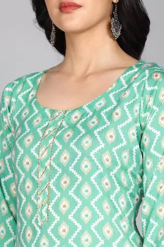 women rayon zig zag printed straight kurta in aqua green
