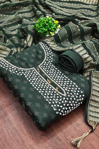 Women's green unstitched designer handwork cotton jacquard dress material 