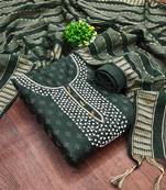 Women's green unstitched designer handwork cotton jacquard dress material