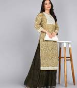 women embroidery floral print straight cotton kurta in lite yellow