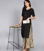 Ftdiva women rayon frontslit printed frontslit kurta in black