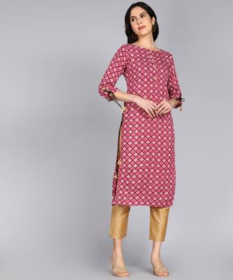 women rayon embllished floral print straight kurta in maroon 1