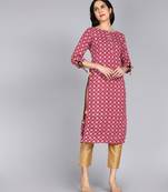 women rayon embllished floral print straight kurta in maroon