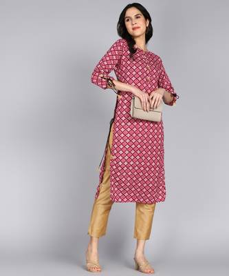 women rayon embllished floral print straight kurta in maroon 2