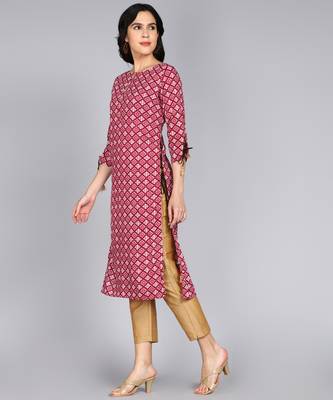 women rayon embllished floral print straight kurta in maroon 3
