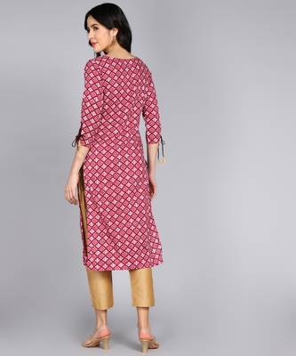 women rayon embllished floral print straight kurta in maroon 4