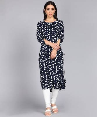 women rayon polka dots printed straight kurta in black 1
