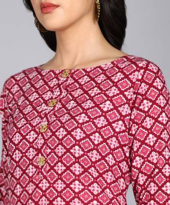 women rayon embllished floral print straight kurta in maroon 5