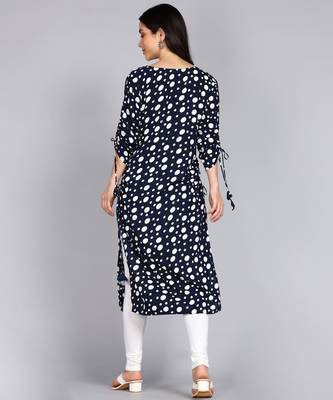 women rayon polka dots printed straight kurta in black 2