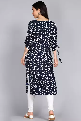 women rayon polka dots printed straight kurta in black