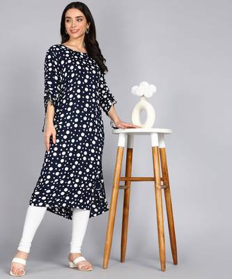 women rayon polka dots printed straight kurta in black 3