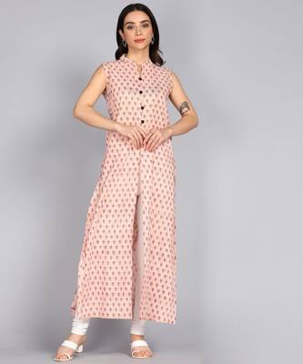 women rayon paisley printed frontslit kurta in pink 3