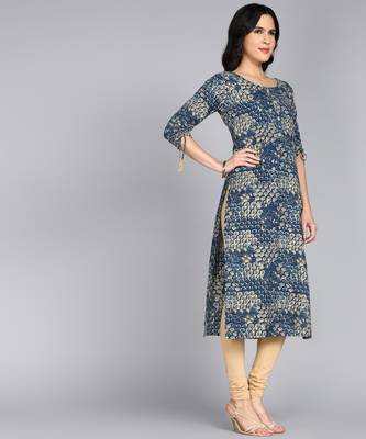 women rayon abstract printed straight kurta in blue 1