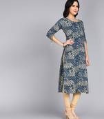 women rayon abstract printed straight kurta in blue