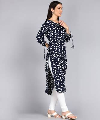 women rayon polka dots printed straight kurta in black 4