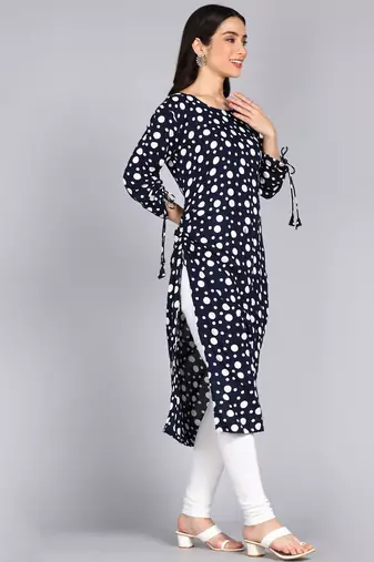 women rayon polka dots printed straight kurta in black