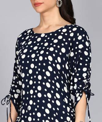 women rayon polka dots printed straight kurta in black 5