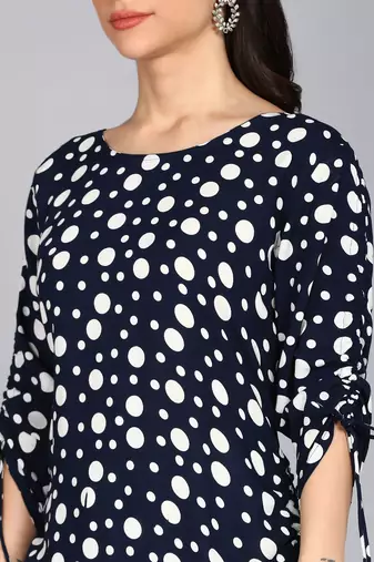 women rayon polka dots printed straight kurta in black