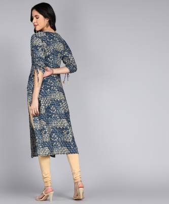 women rayon abstract printed straight kurta in blue 2