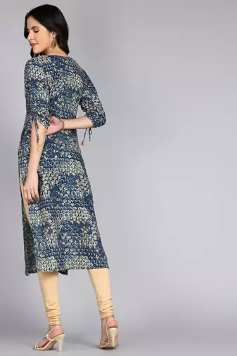 women rayon abstract printed straight kurta in blue