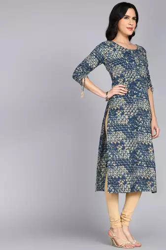 women rayon abstract printed straight kurta in blue