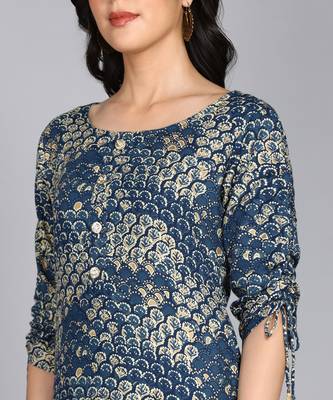 women rayon abstract printed straight kurta in blue 5