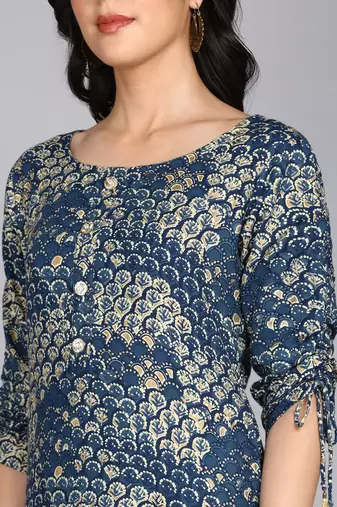 women rayon abstract printed straight kurta in blue