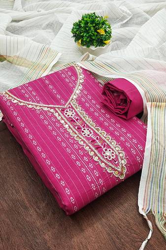 Women's pink unstitched designer handwork cotton jacquard dress material 