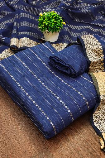 Women's blue unstitched designer weaving cotton jacquard dress material 