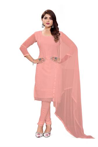 Women's peach unstitched heavy thread embroidery georgette dress material 