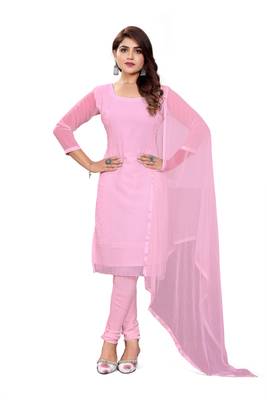 Women's pink heavy thread embroidery georgette dress material 1