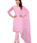 Women's pink unstitched heavy thread embroidery georgette dress material 