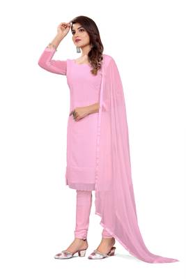 Women's pink heavy thread embroidery georgette dress material 2