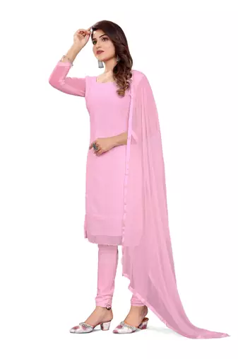 Women's pink heavy thread embroidery georgette dress material