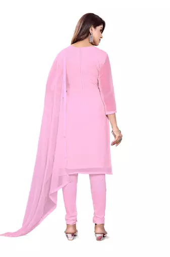 Women's pink heavy thread embroidery georgette dress material