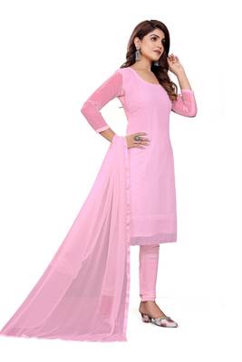 Women's pink heavy thread embroidery georgette dress material 4