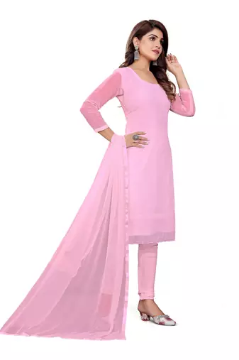 Women's pink heavy thread embroidery georgette dress material