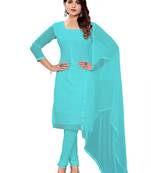 Women's sea green unstitched heavy thread embroidery georgette dress material (m-snc7001sgn)