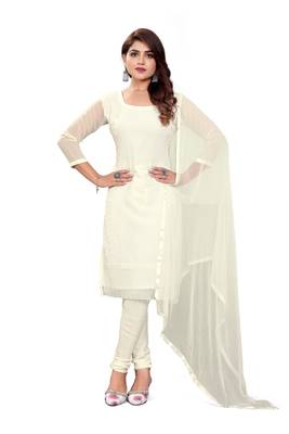 Women's white unstitched heavy thread embroidery georgette dress material (m-snc7001wht) 1