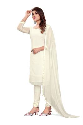 Women's white unstitched heavy thread embroidery georgette dress material (m-snc7001wht) 2