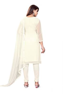 Women's white unstitched heavy thread embroidery georgette dress material (m-snc7001wht) 3